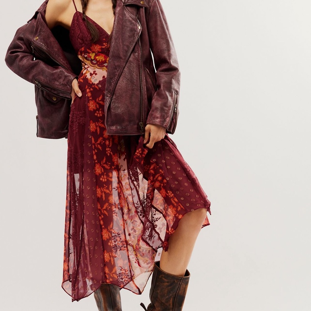 Free People! Evangeline Midi Dress in Brown Combo NWT! - Picture 4 of 11